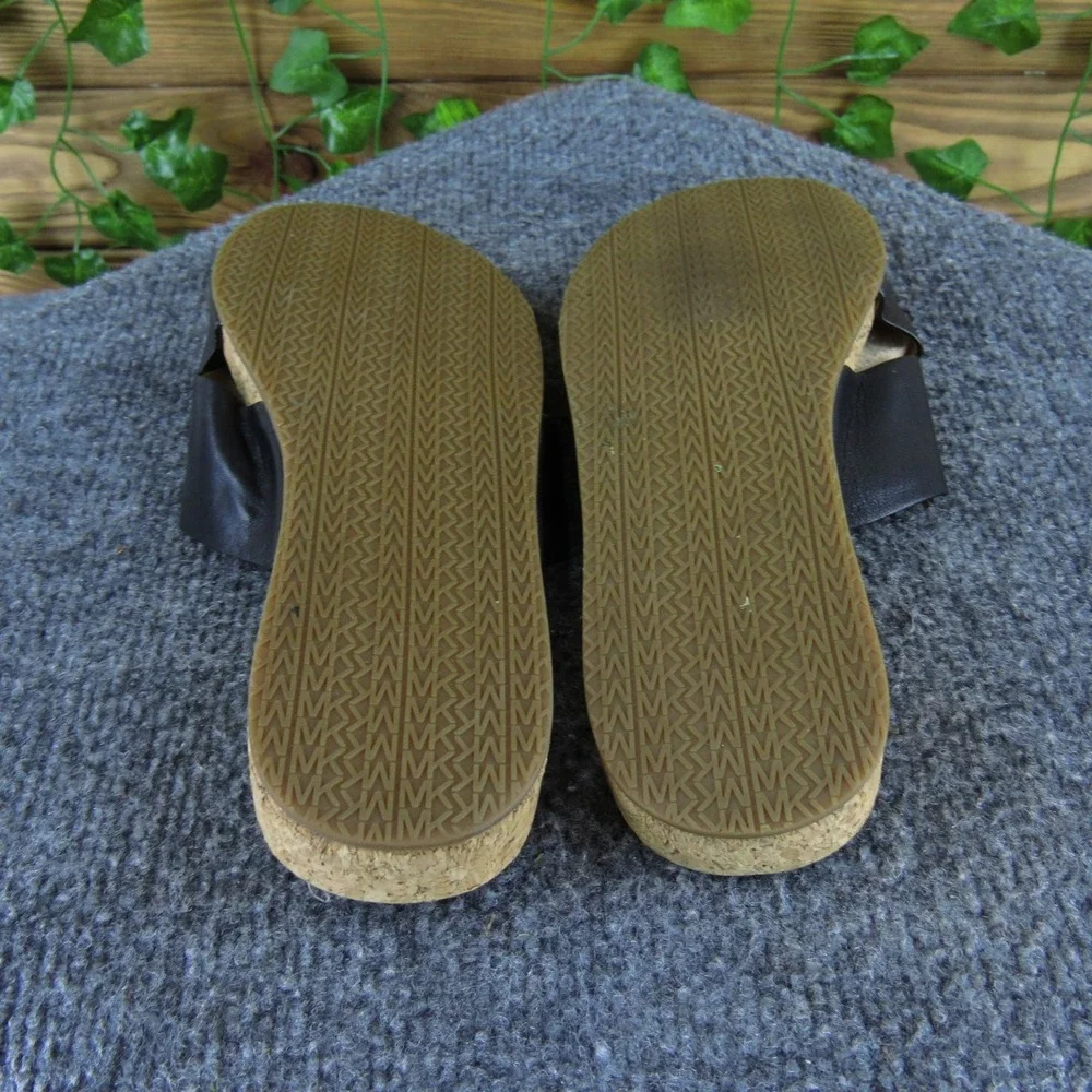 Michael Kors Women's Black Leather Cork Slide‎ Sandals 7.5M